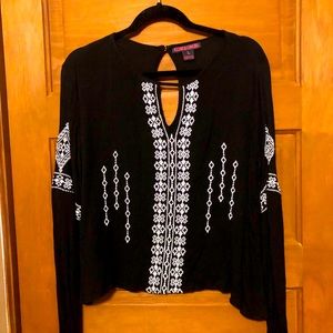 Rock & Roll Cowgirl Black Top with Embroidery